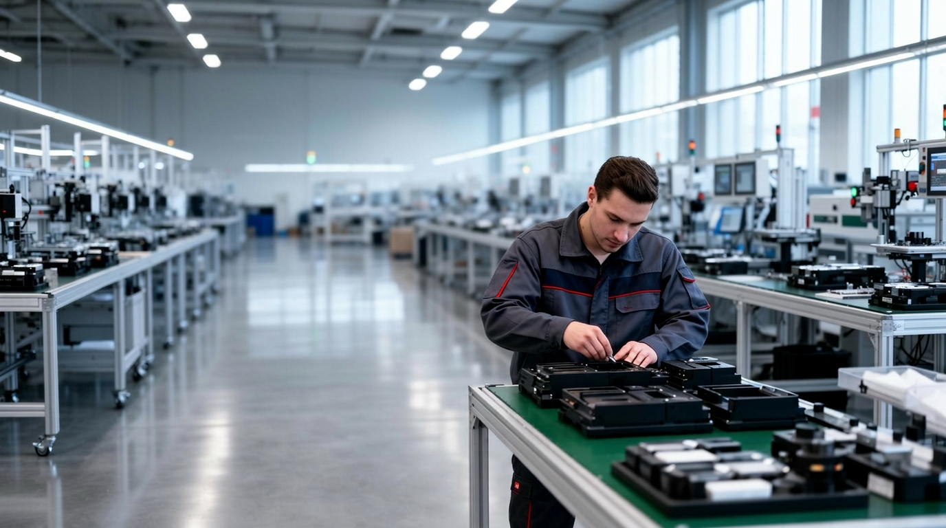 Modern manufacturing floor with quality control